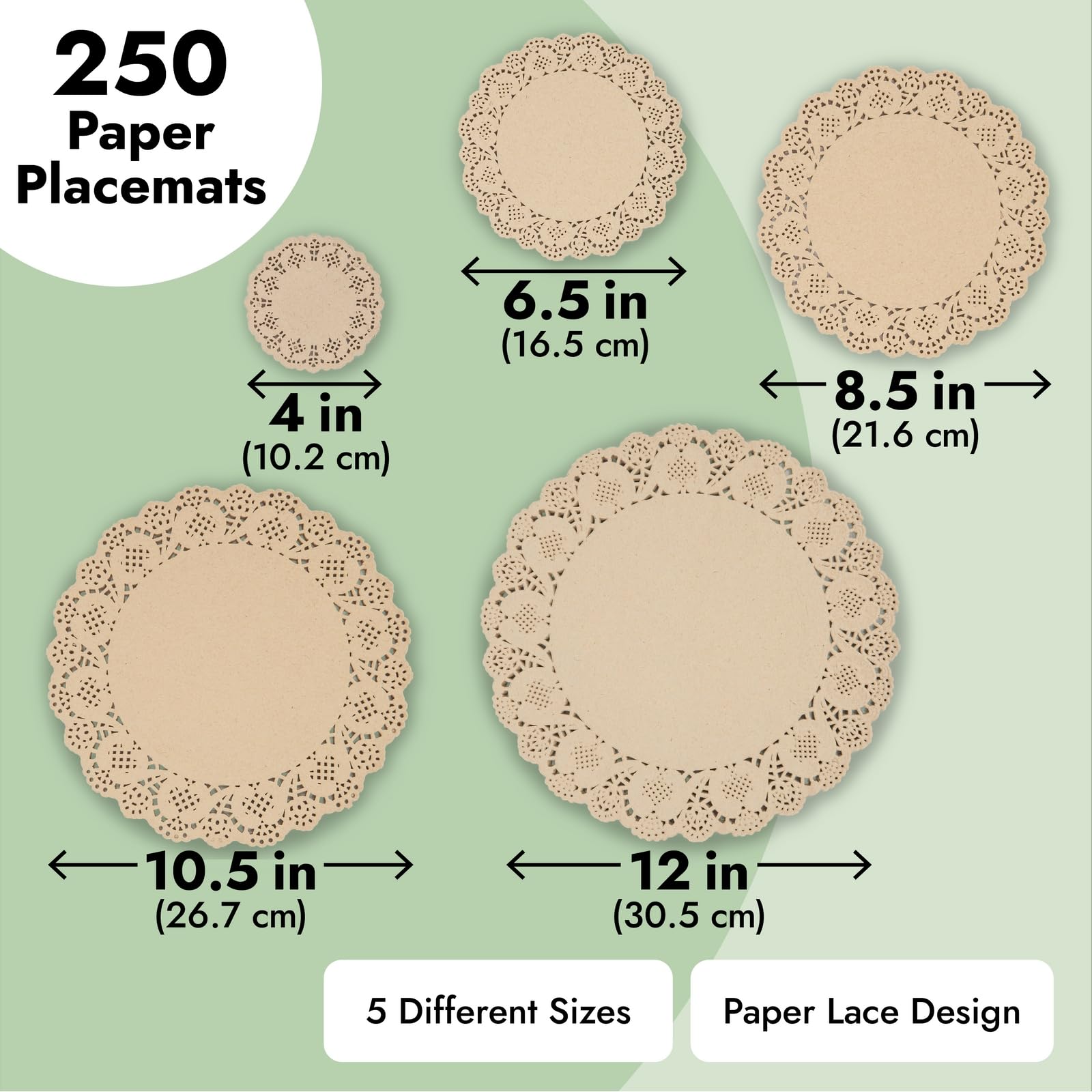 Juvale encajes de papel marrón de 10.5 pulgadas, ideal como cargador elegante para platos.