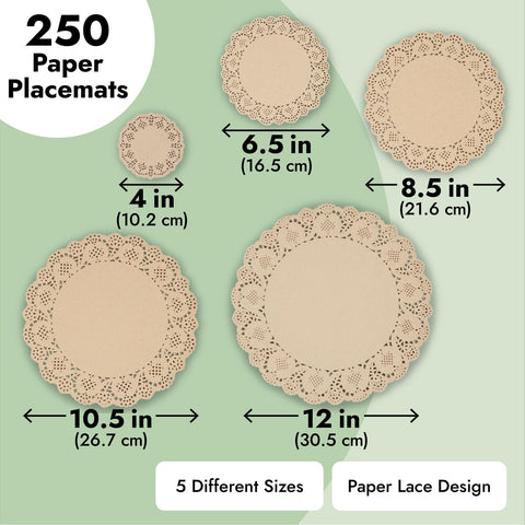 Juvale encajes de papel marrón de 10.5 pulgadas, ideal como cargador elegante para platos.