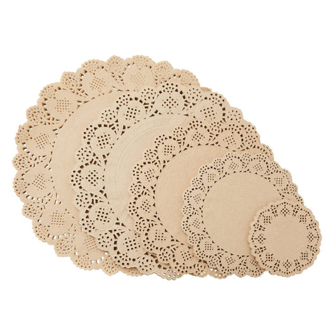 Juvale encajes de papel marrón de 4 pulgadas, base elegante para platos.