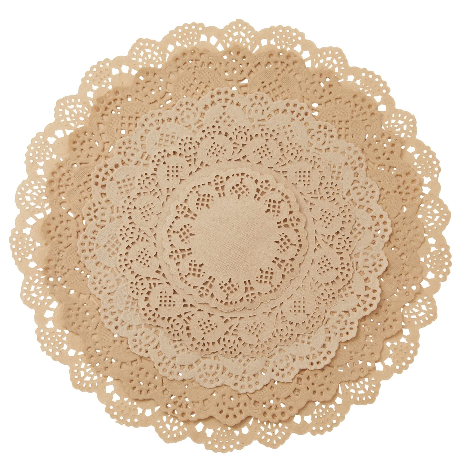 Juvale encajes de papel marrón para postres, acento decorativo ligero.