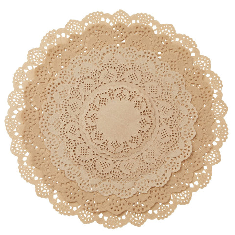 Juvale encajes de papel marrón para postres, acento decorativo ligero.