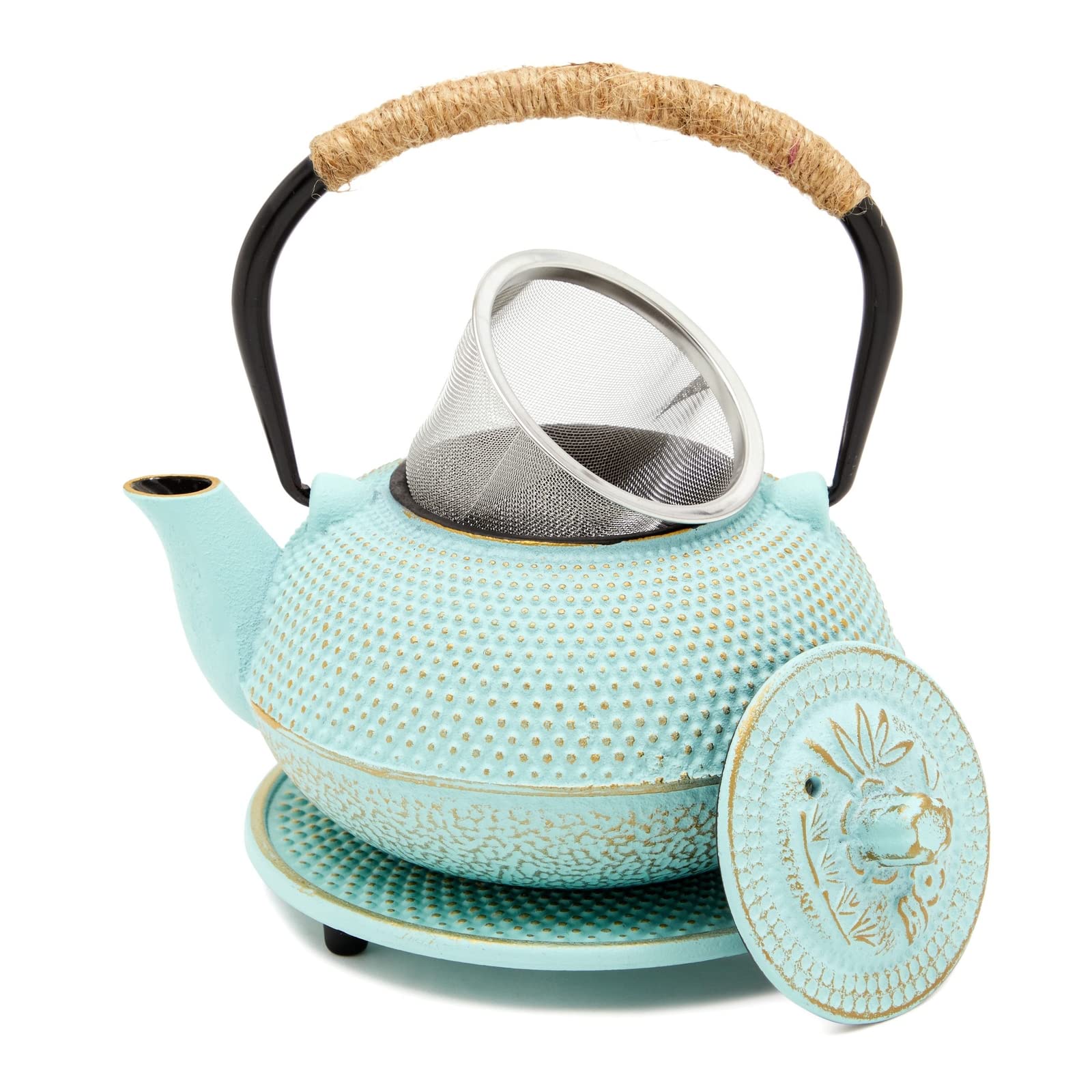 Juvale hervidor de hierro con infusor verde, mantiene el té caliente