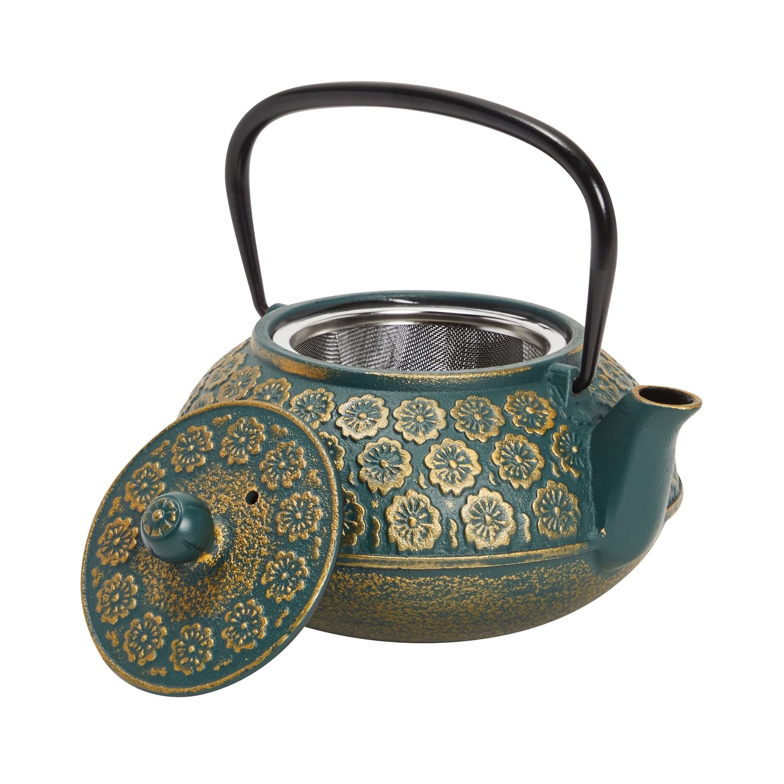 Juvale hervidor de hierro forjado en cocina, ambiente cálido para té diario.