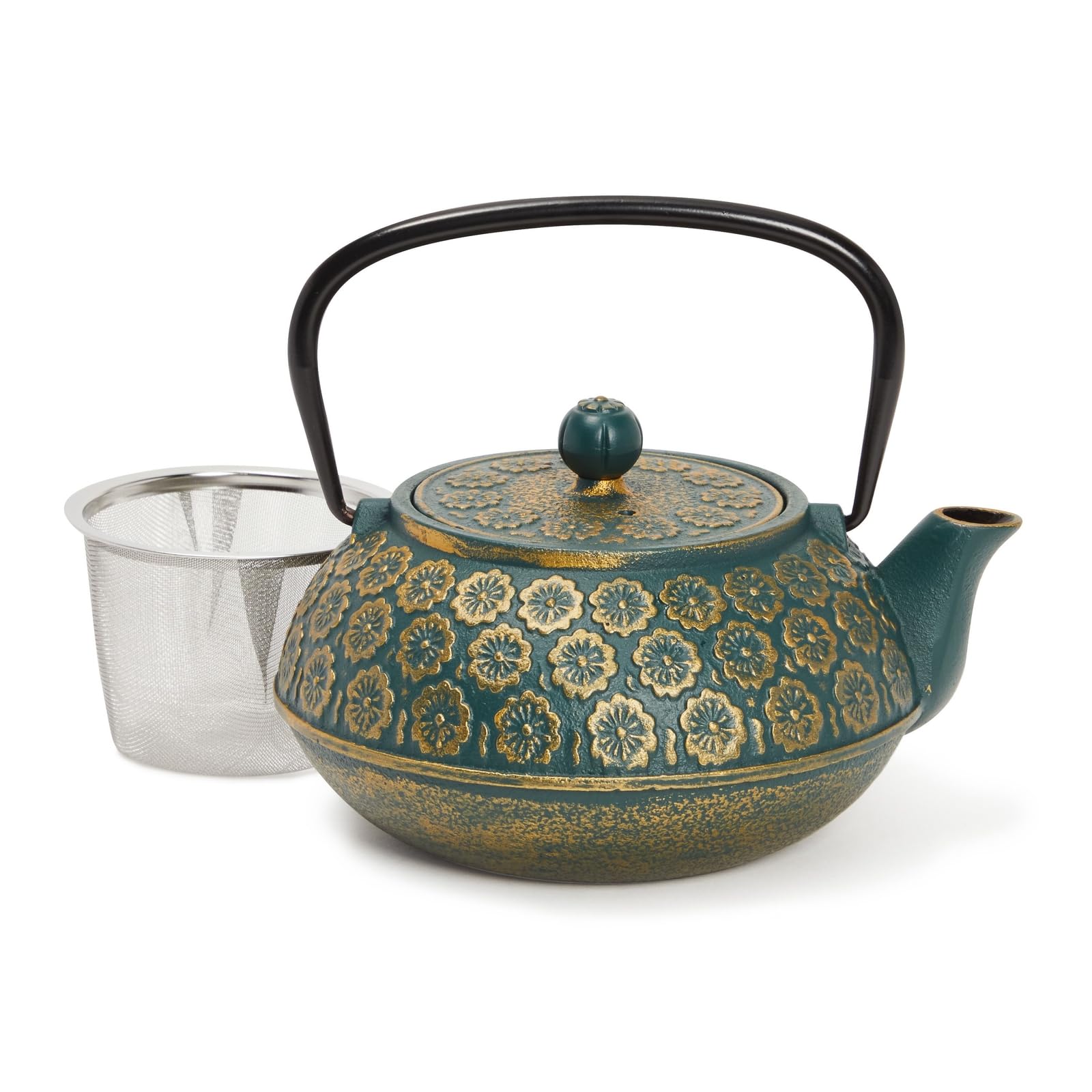 Juvale hervidor de hierro forjado en escena general, ideal para ritual de té en casa.