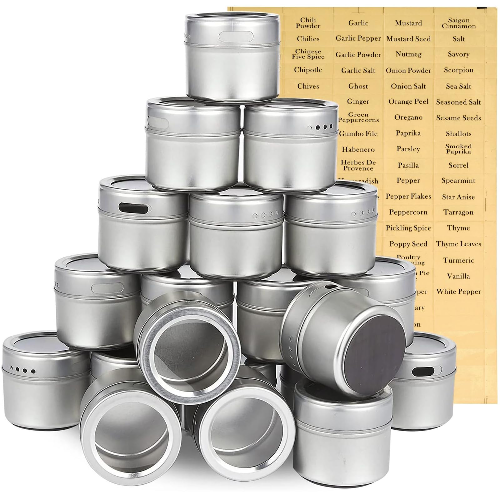 Juvale: jarras especias magnéticas, ahorro de espacio en la nevera para cocina ordenada.