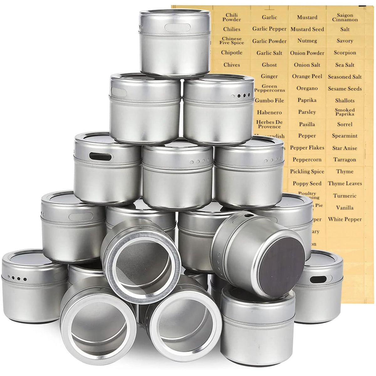 Juvale: jarras especias magnéticas, ahorro de espacio en la nevera para cocina ordenada.