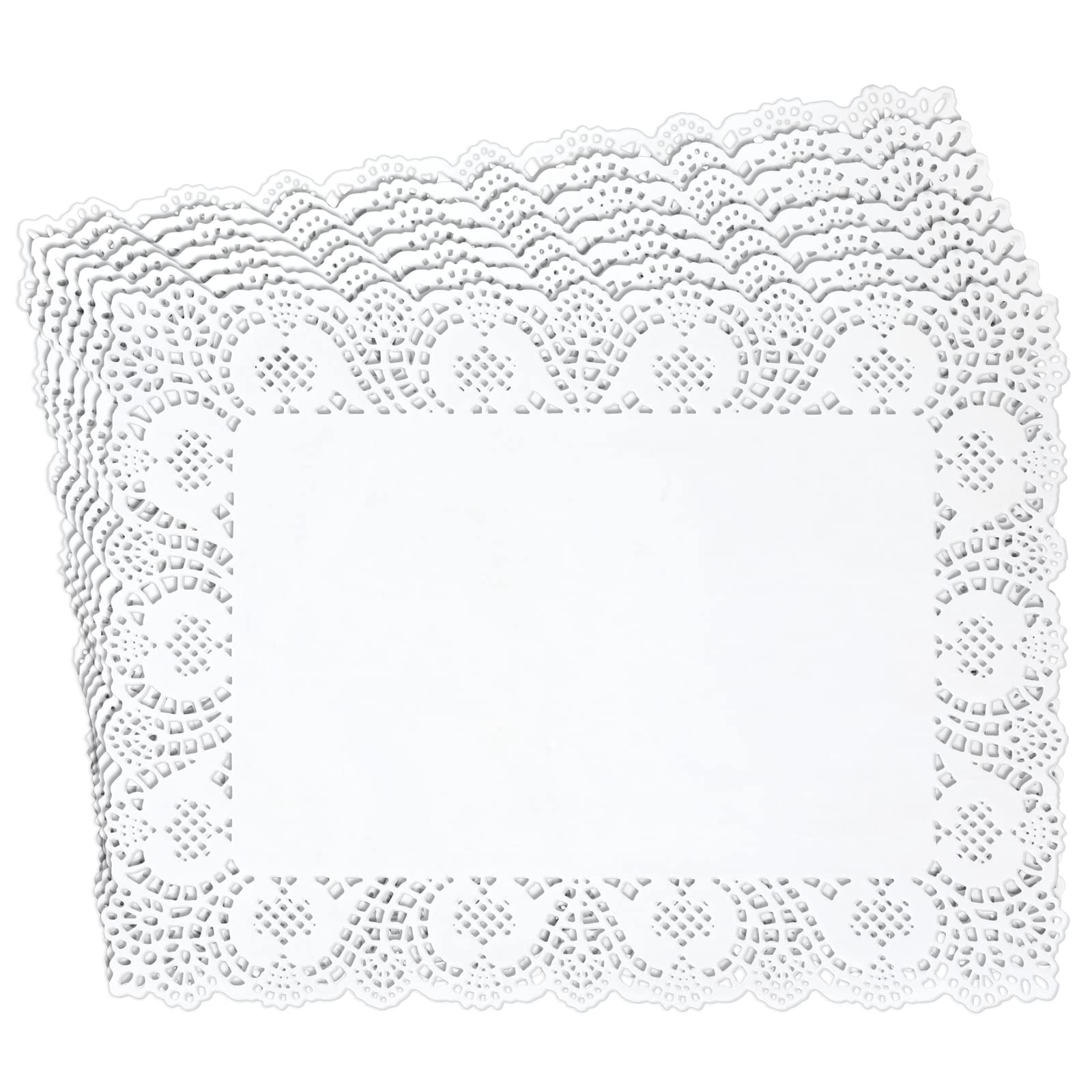 Manteles de papel rectangulares con encaje blanco de Juvale para mesa elegante.