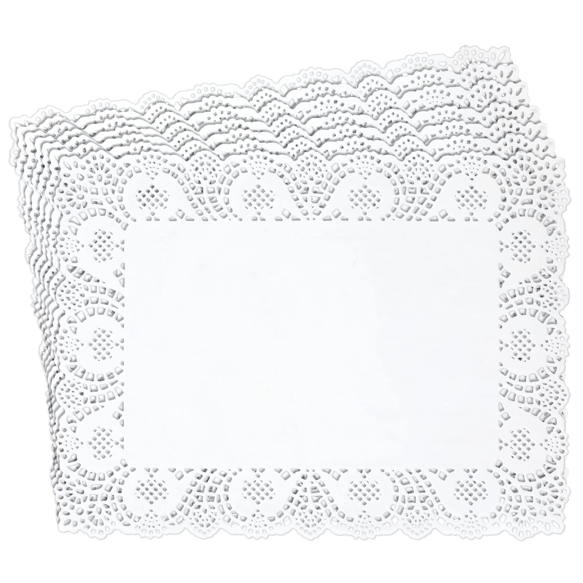 Manteles de papel rectangulares con encaje blanco de Juvale para mesa elegante.