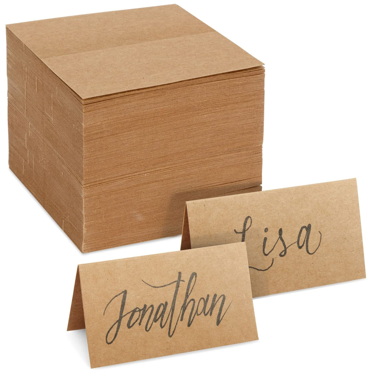 Placas Juvale kraft para mesa, 200 unidades, en blanco para nombres.