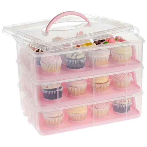 Juvale porta cupcakes 3 niveles con tapa hermética para transporte seguro