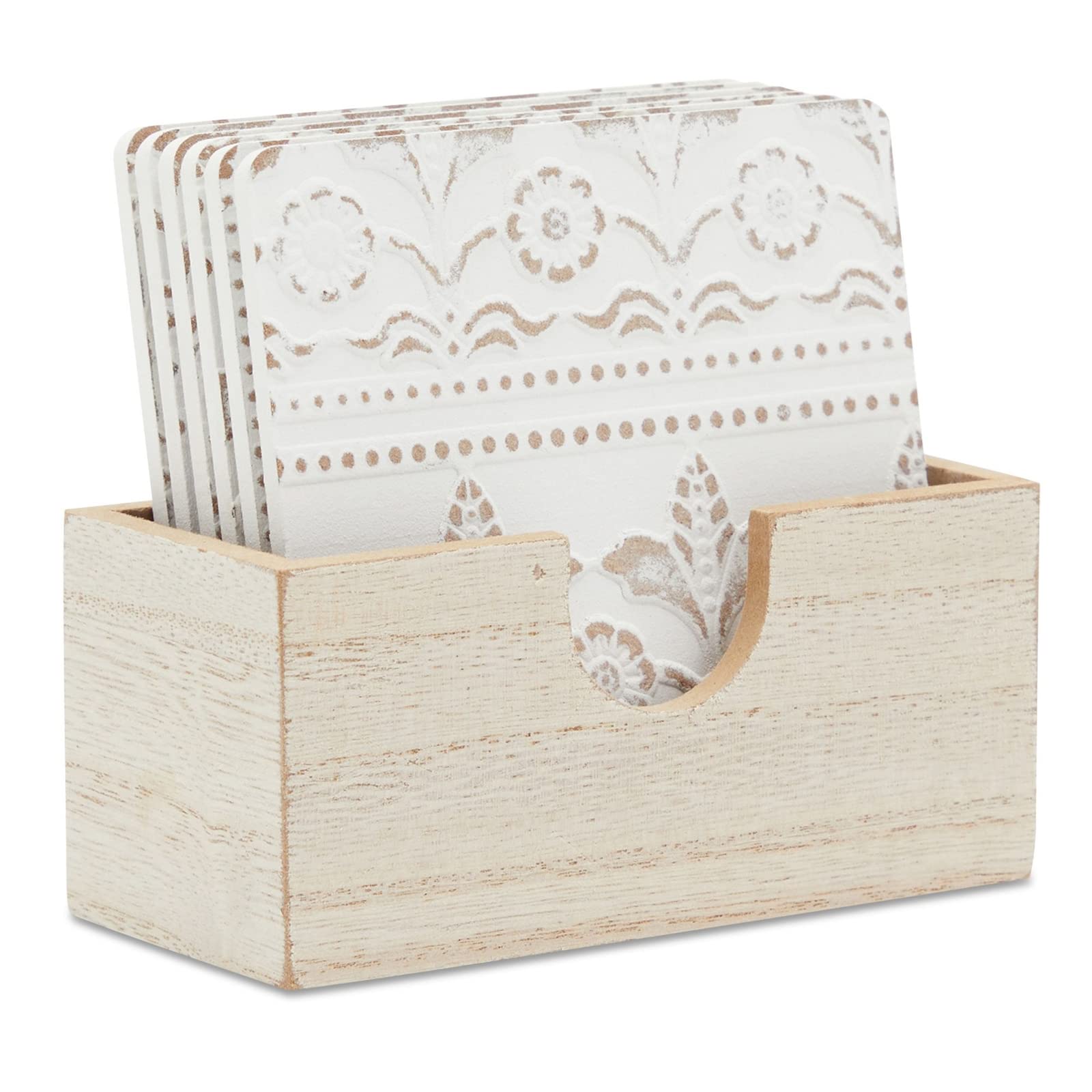 Juvale posavasos de madera blancos y cuadrados para proteger superficies.