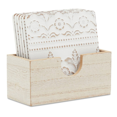 Juvale posavasos de madera blancos y cuadrados para proteger superficies.