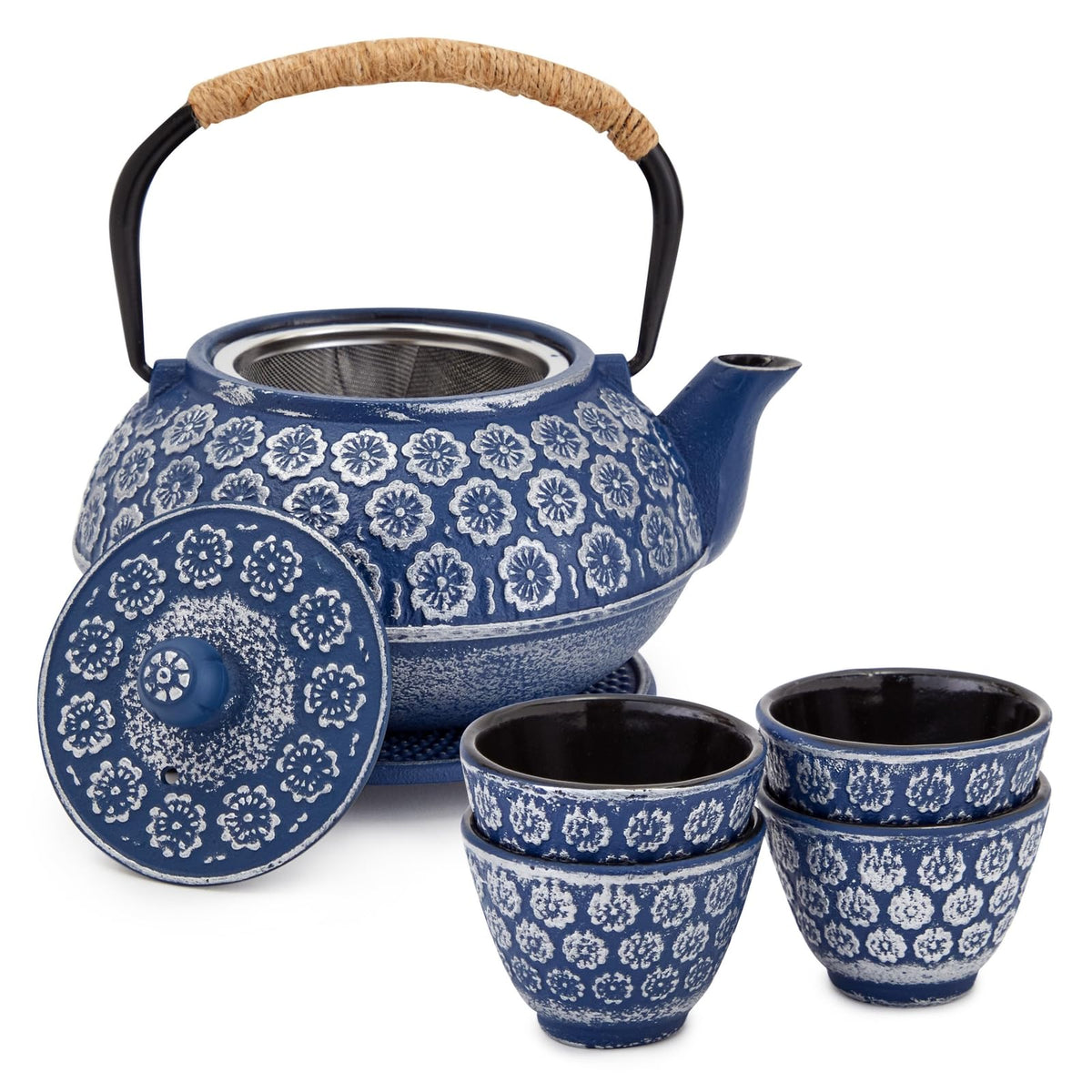 Tetera Juvale de hierro forjado azul con infusor, para infusiones limpias