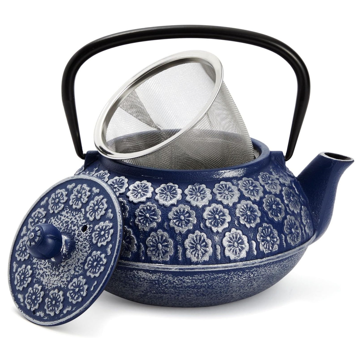 Tetera Juvale de hierro japonés azul con infusor para té de hoja suelta