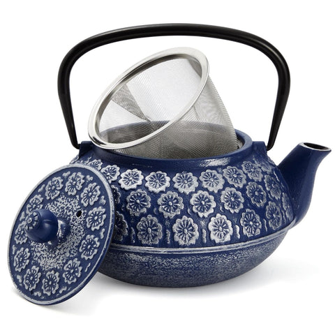 Tetera Juvale de hierro japonés azul con infusor para té de hoja suelta