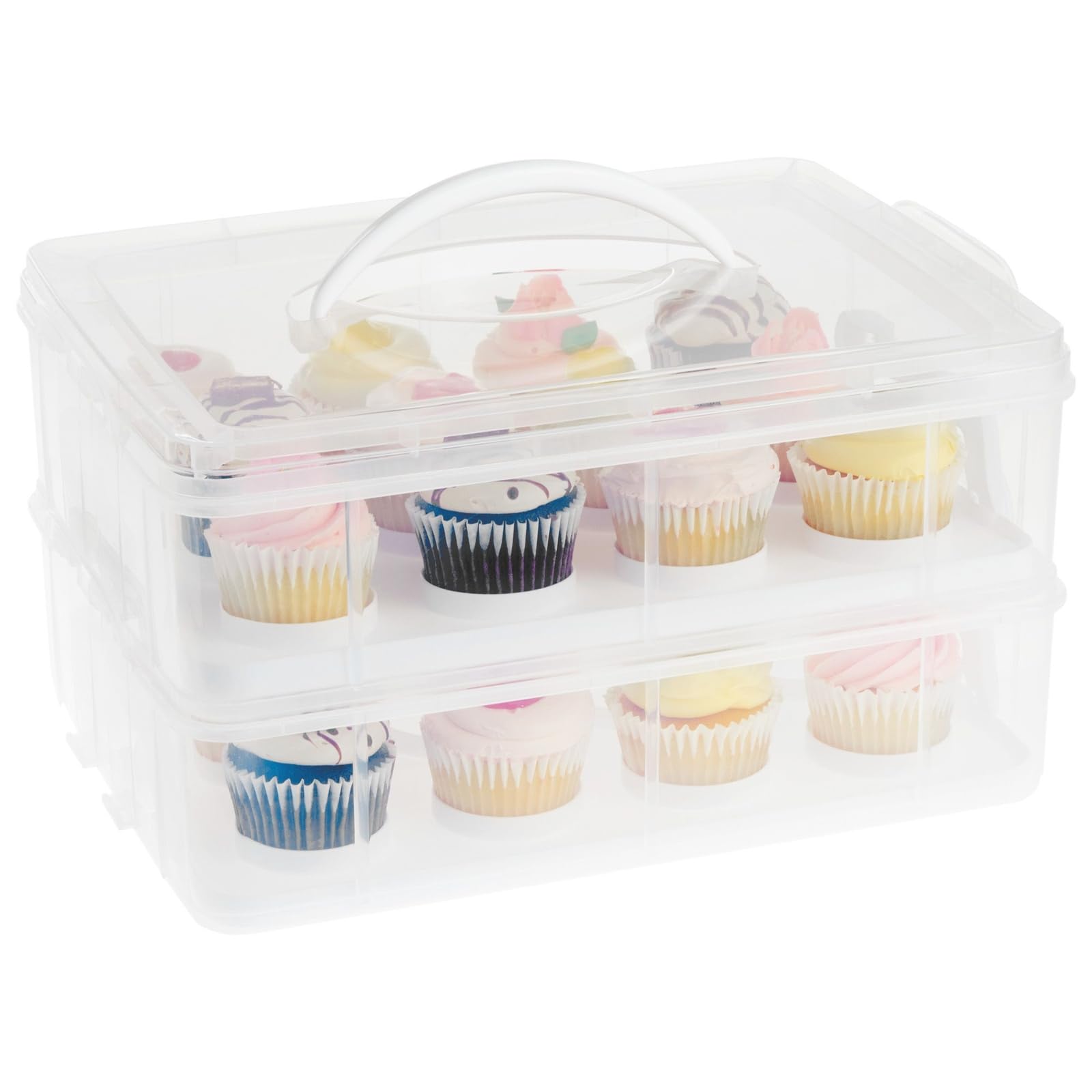 Juvale transportador de cupcakes de dos niveles, transparente, ideal para transportar 24 porciones.