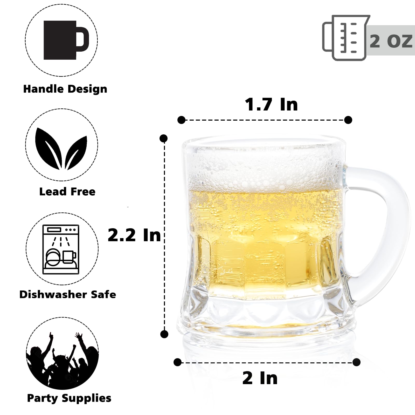Vaso JUXINGDAZYF de 2 onzas con asa para licores y shots.