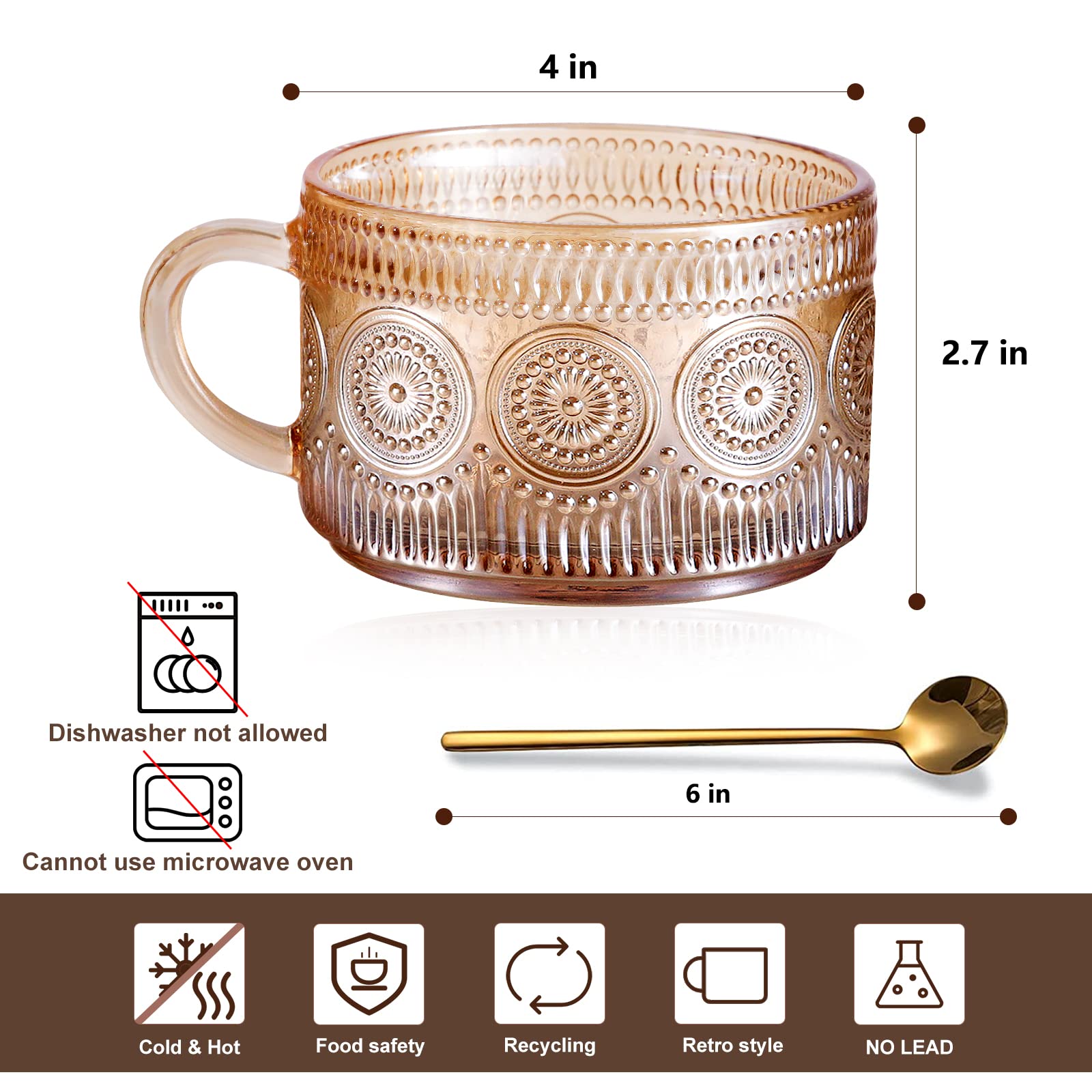 JVJRFQ, taza de vidrio ámbar con relieve de gotas, perfecta para yogur o desayuno.
