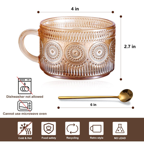 JVJRFQ, taza de vidrio ámbar con relieve de gotas, perfecta para yogur o desayuno.