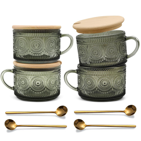 JVJRFQ tazas vintage verde-gris con girasolas, ideales para café diario