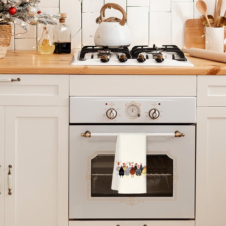 Toalla decorativa Jvpke para cocina y baño con tema de pollo navideño; práctica y festiva