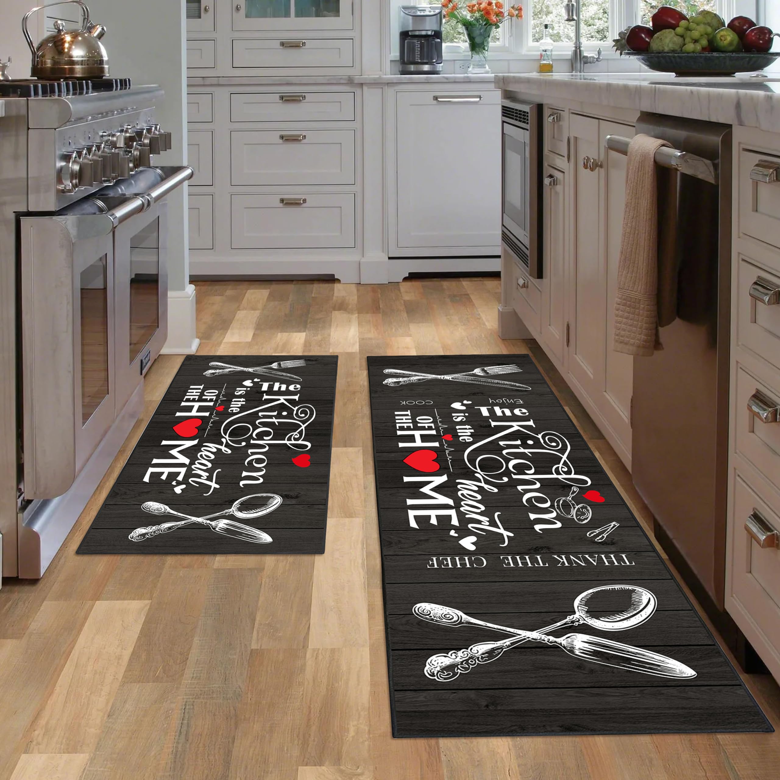 Alfombra JWXCBIM cocina de estilo granja blanco y negro para interiores.