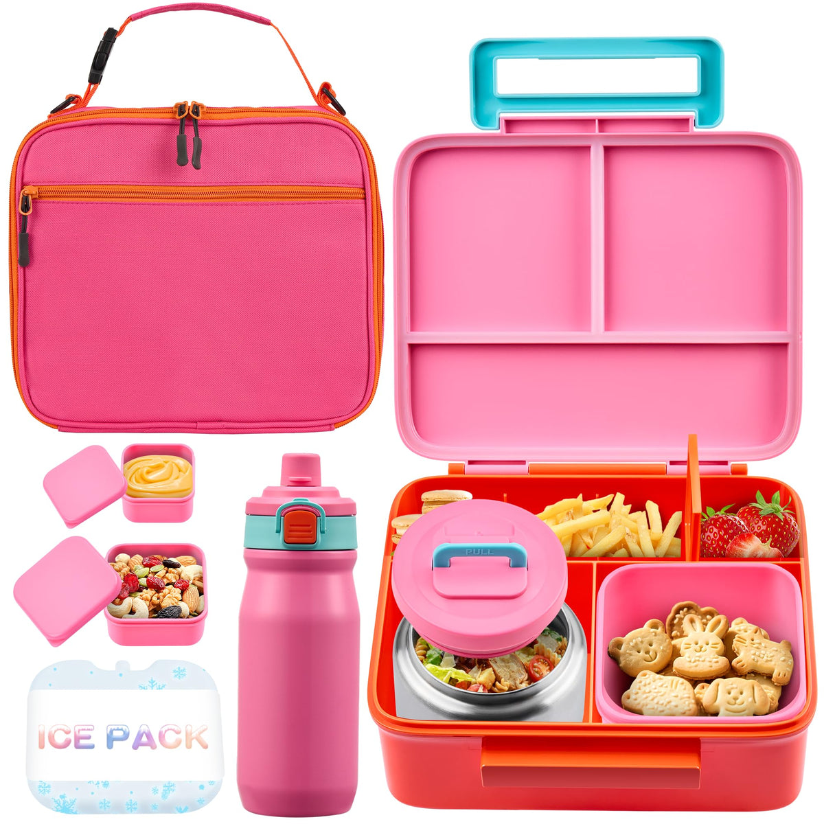 Lonchera JXXM para niñas rosa lista para el día escolar.