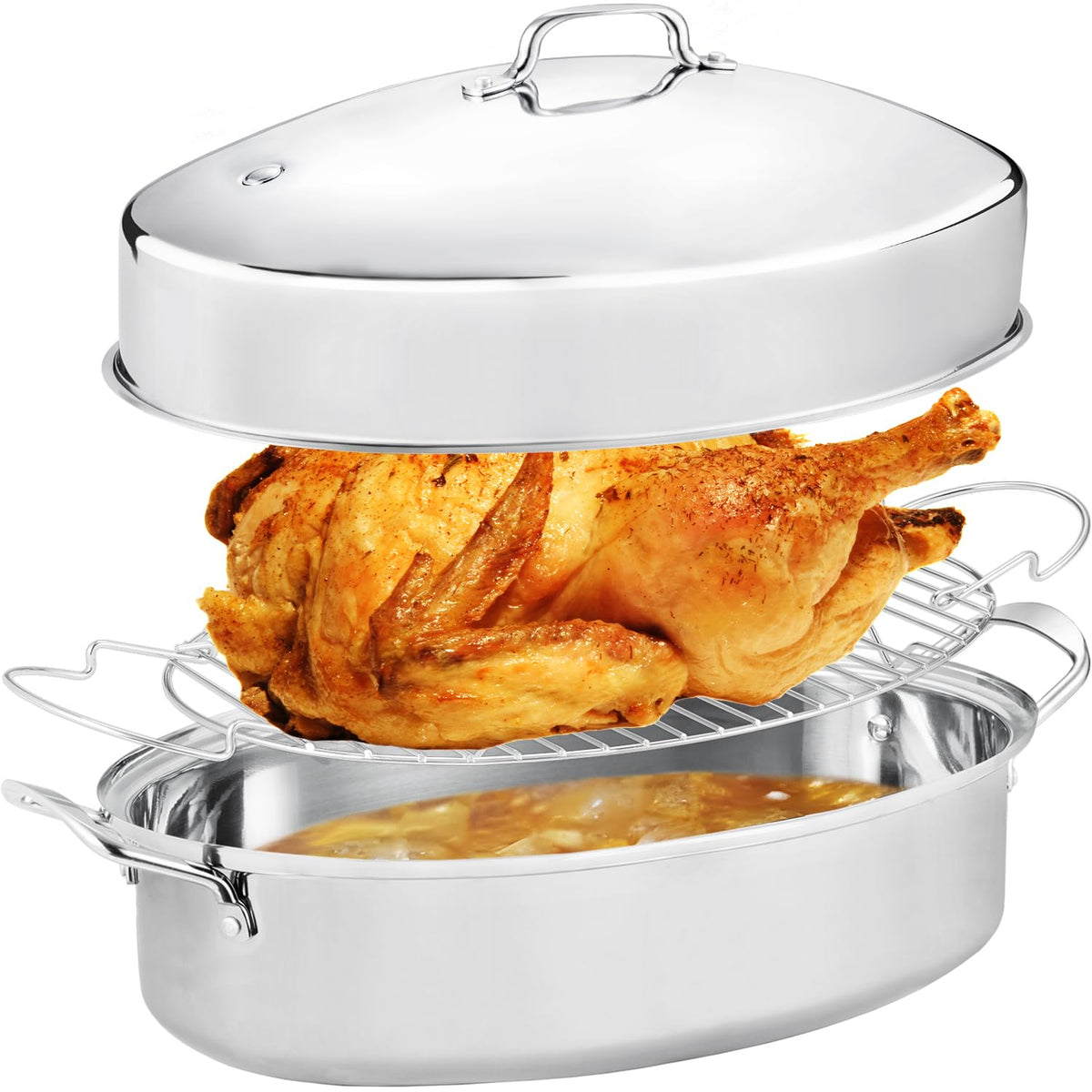 Bandeja oval JY COOKMENT de 22 pulgadas para asados con rack para cocción uniforme