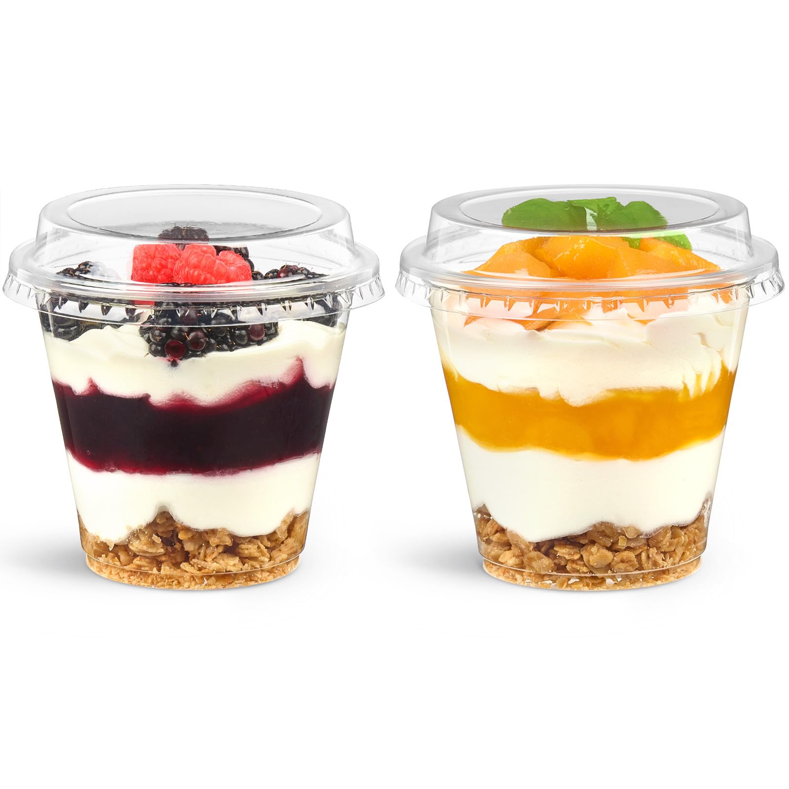 Vaso Jycnolm de postre de 9 onzas con tapa para porciones seguras.