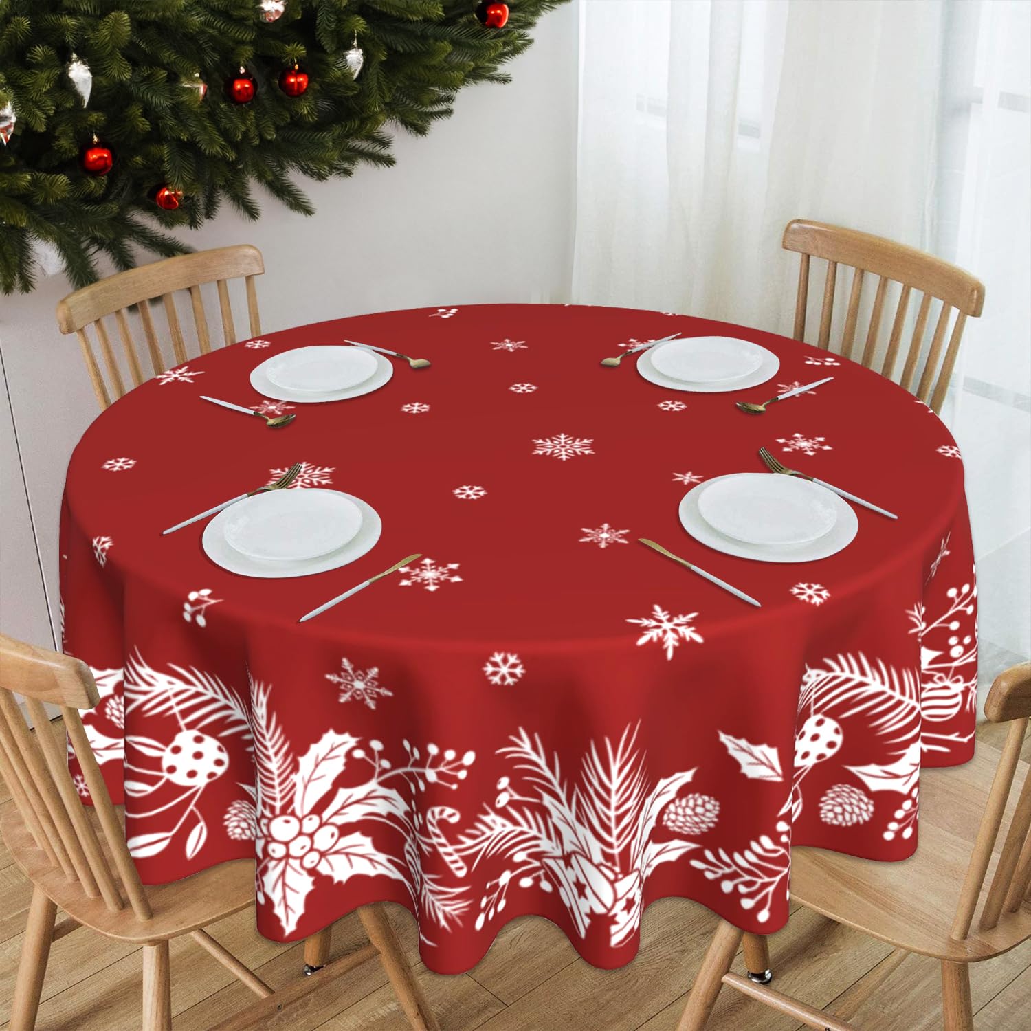 Mantel navidad redondo de JYKCUL, tamaño para proteger la mesa durante las cenas
