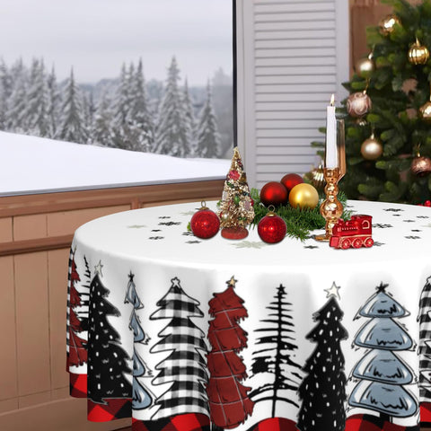 Mantel JYKCUL con borde de cuadros rojos y negros para mesa rústica.