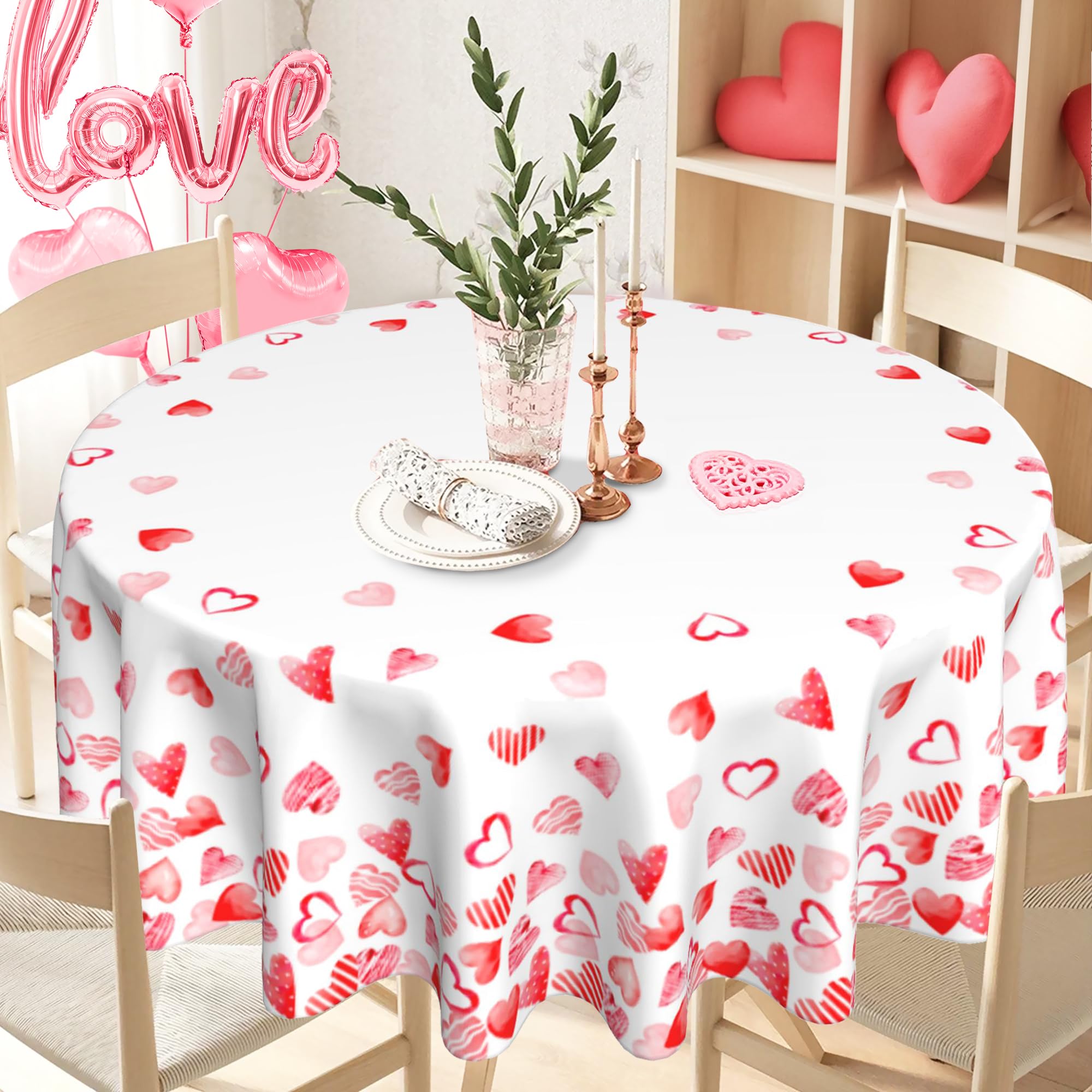 Mantel JYKCUL con corazones rosas sobre fondo blanco para San Valentín