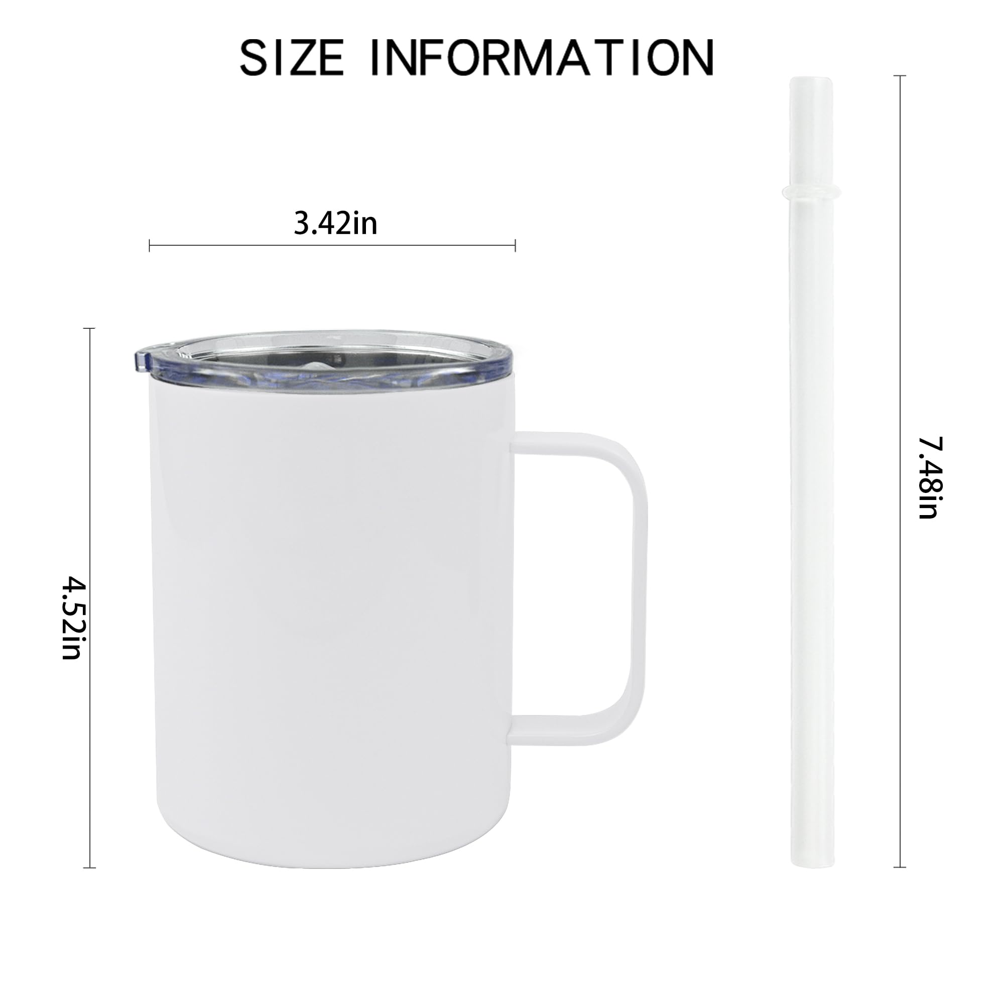 Vaso JYLJINGYULI 12oz blanco con asa y tapa, perfecto para personalizar.