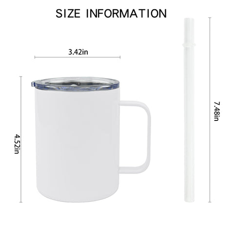 Vaso JYLJINGYULI 12oz blanco con asa y tapa, perfecto para personalizar.