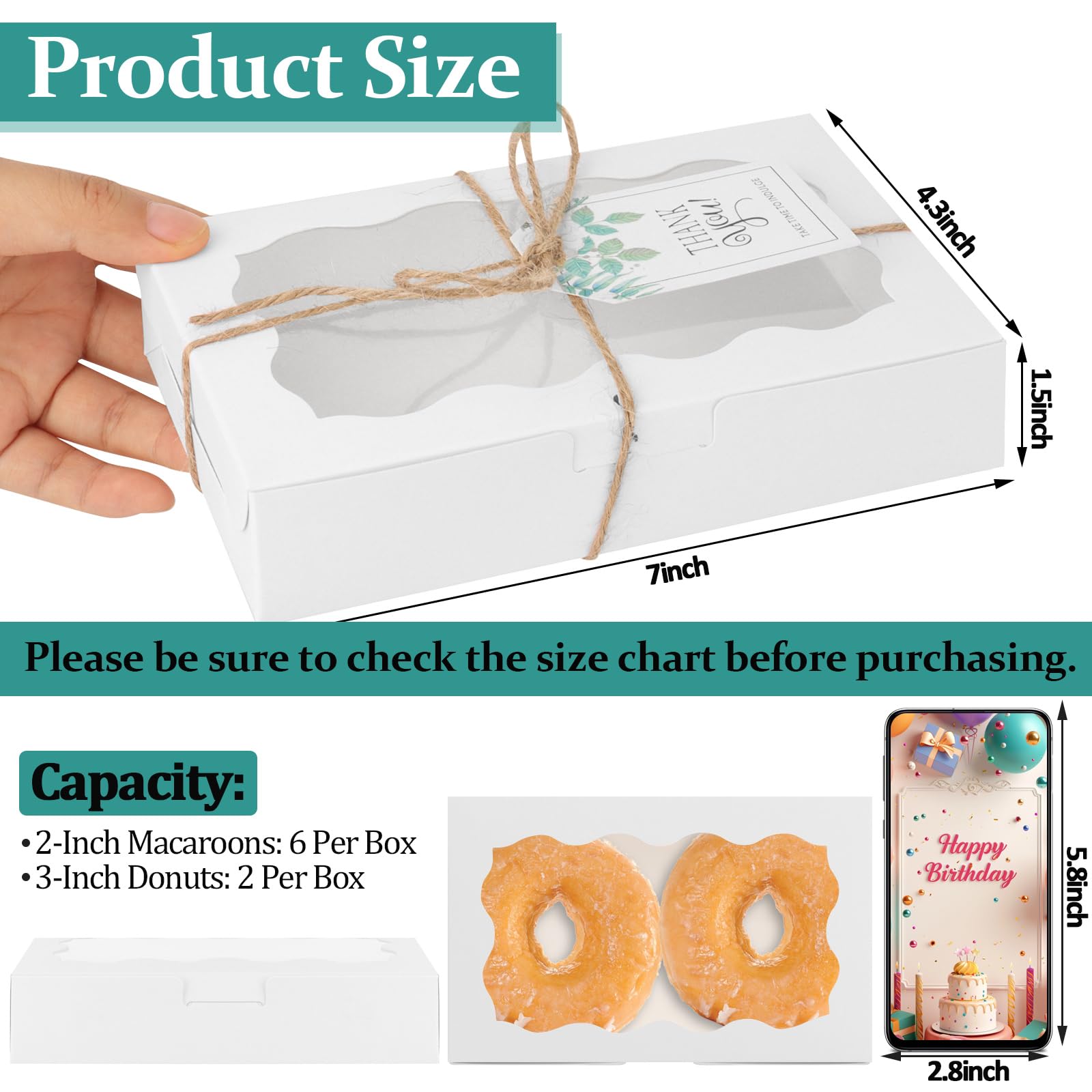 Cajas kraft blancas Jyongmer de 178x110 mm para postres variados.