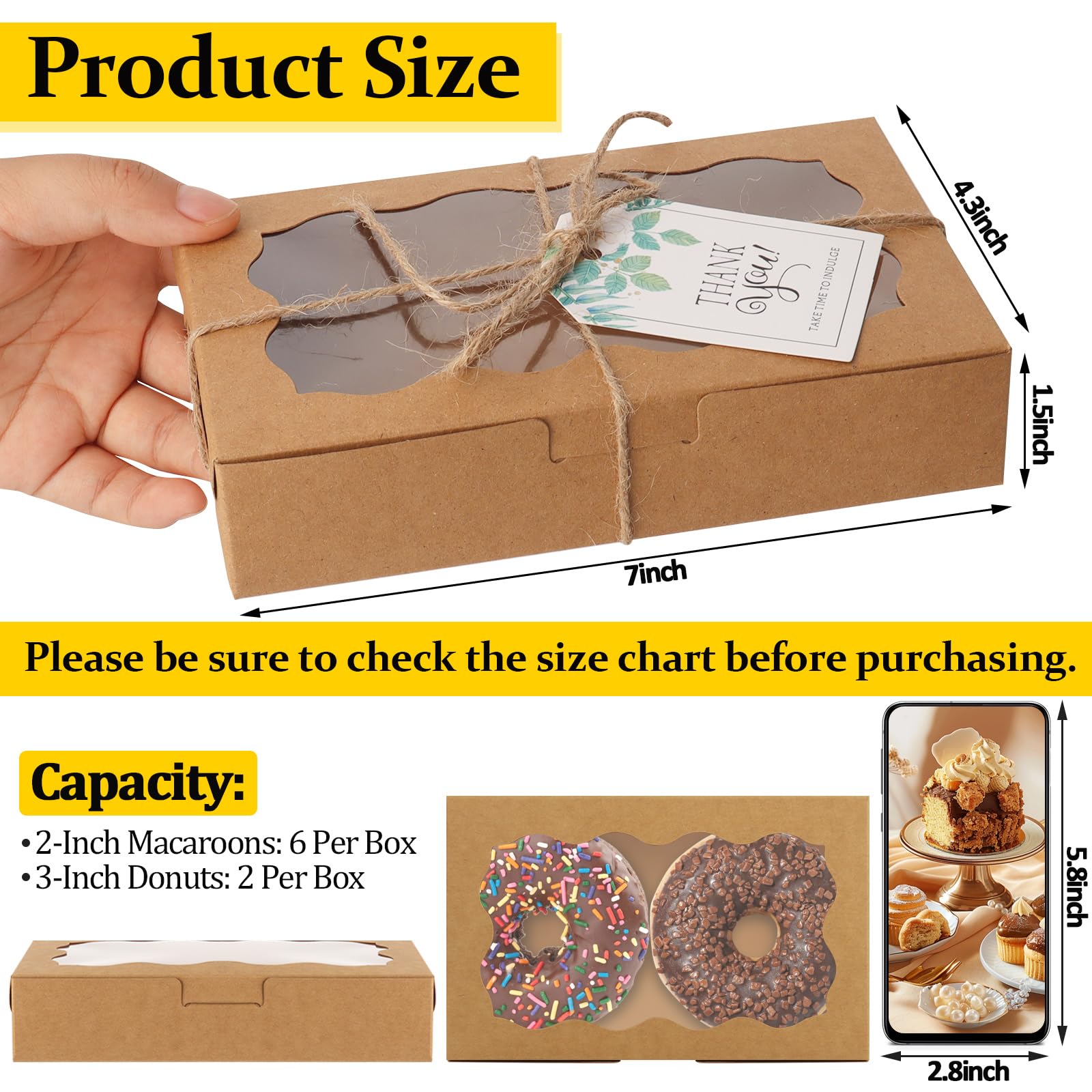 Conjunto Jyongmer de 40 cajas kraft: empaque elegante para repostería.