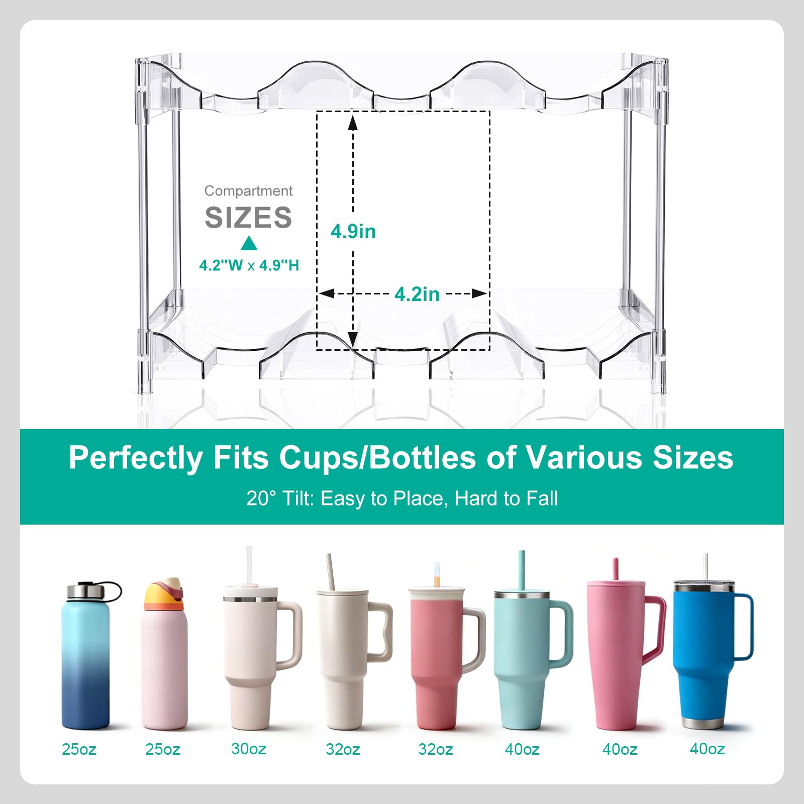 Organizador JYPS compatible universalmente con botellas y tazas aisladas.