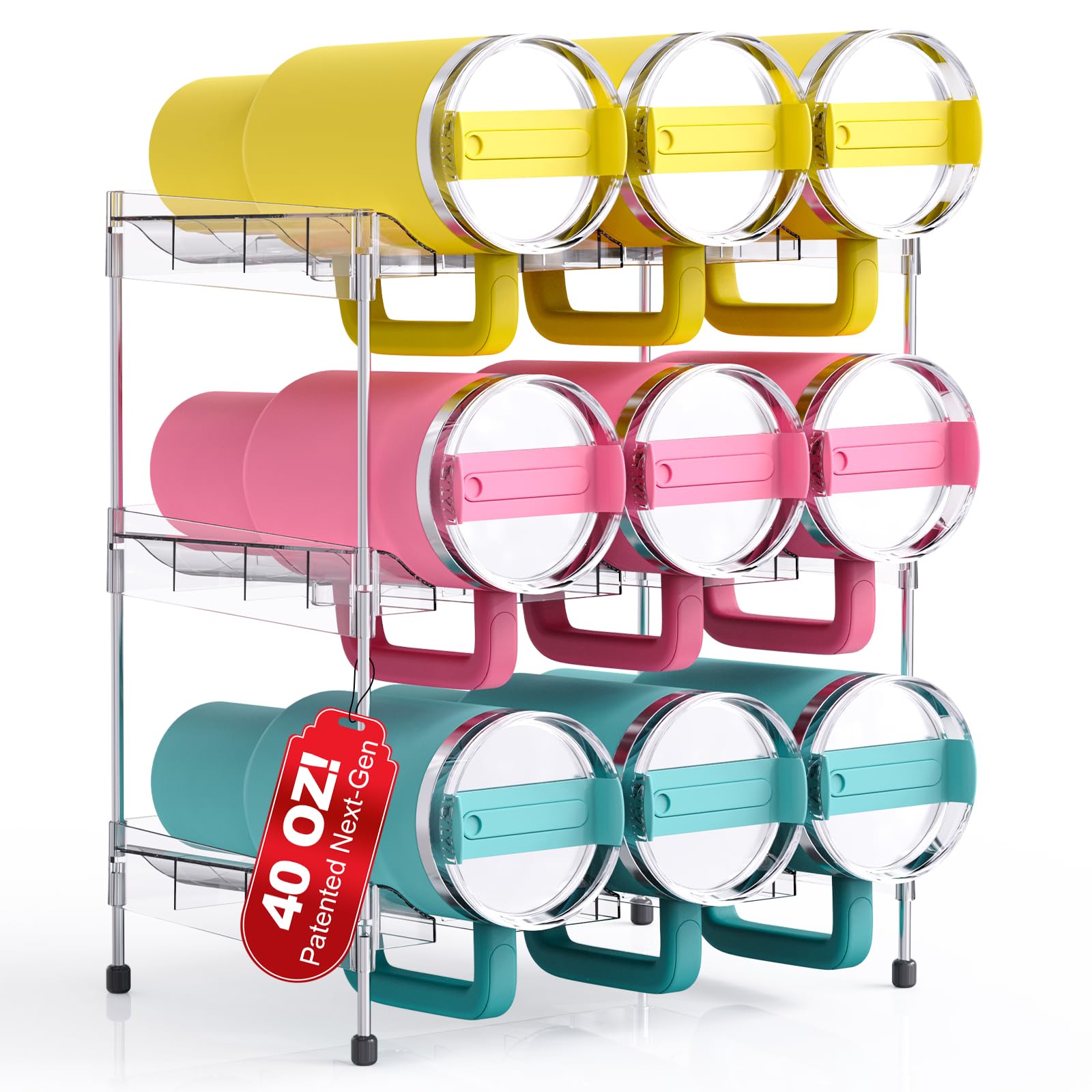 Organizador de botellas JYPS con mango, vista frontal para acceso cómodo.