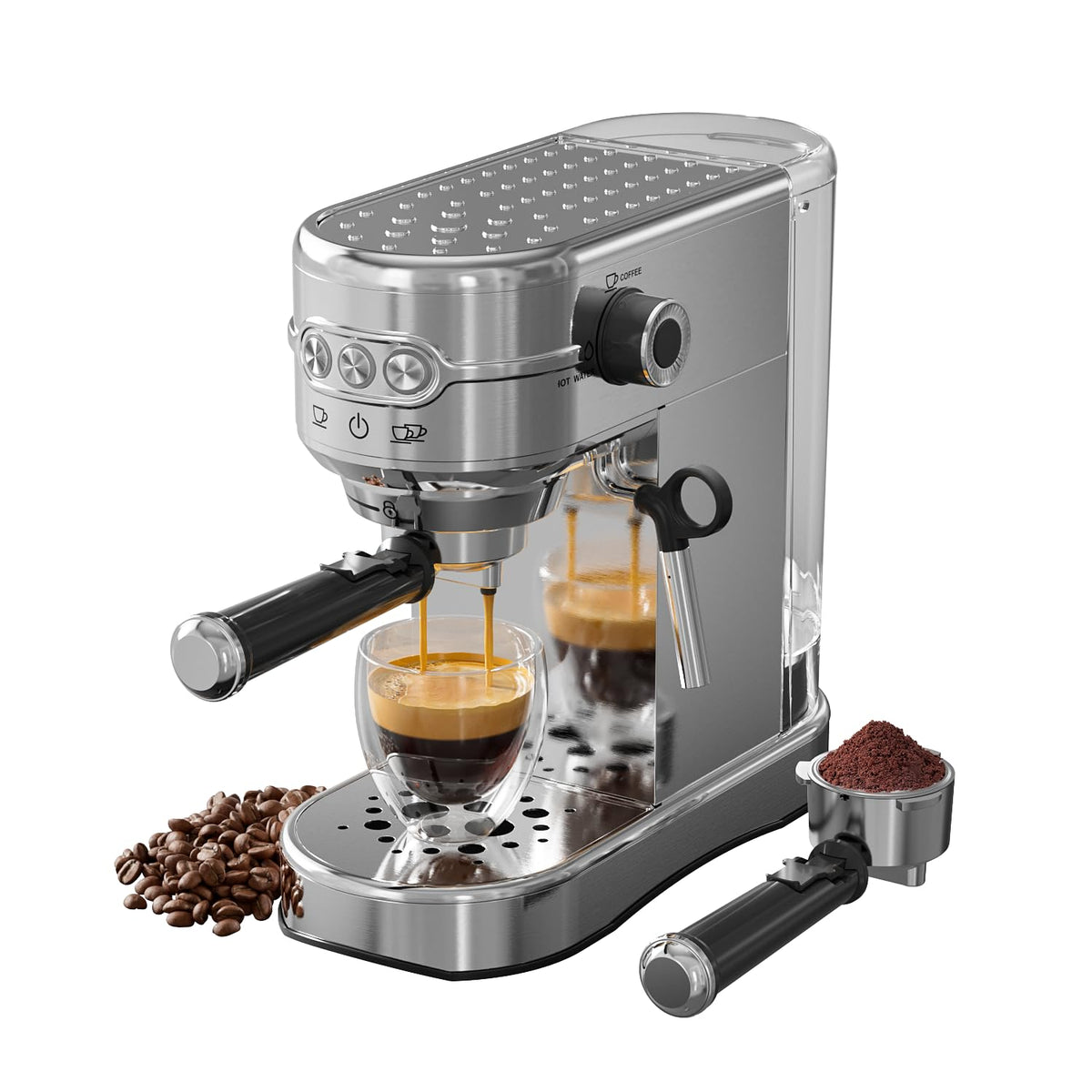 Máquina JZ.CAFE espresso compacta en acero inoxidable para uso diario.
