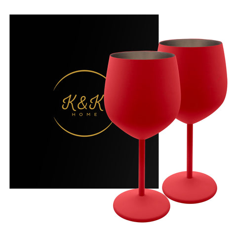 Vaso de vino rojo K&K Home, acero inoxidable, ideal para exteriores.