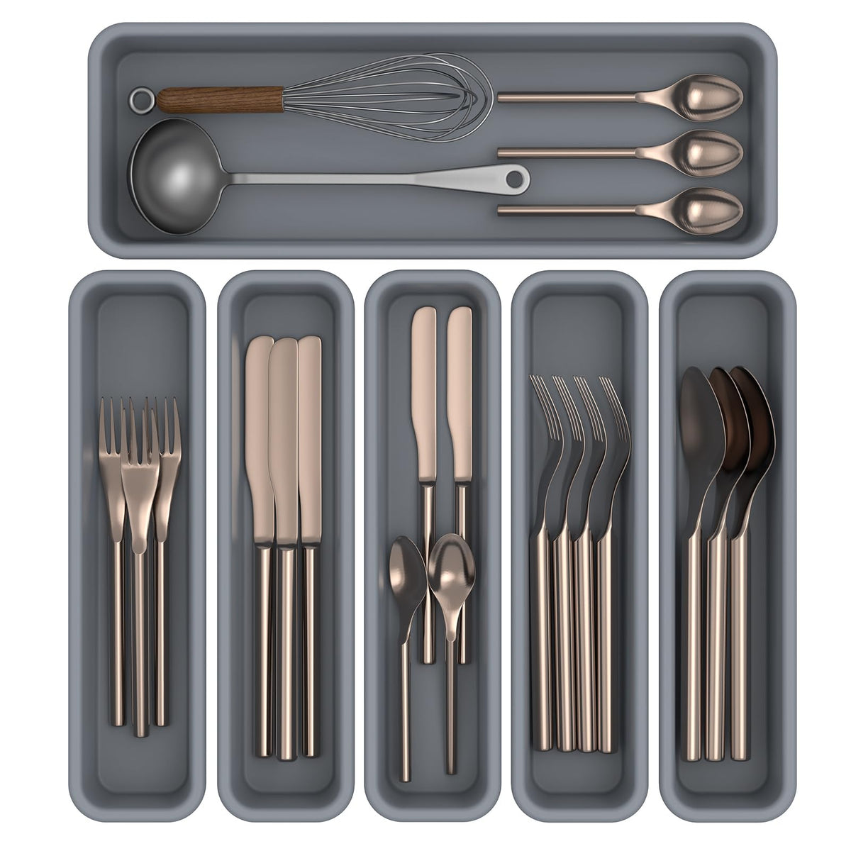 K KORKUAN organizador de silicona para cajón, seis piezas para ordenar cubiertos.