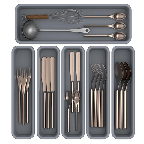 K KORKUAN organizador de silicona para cajón, seis piezas para ordenar cubiertos.