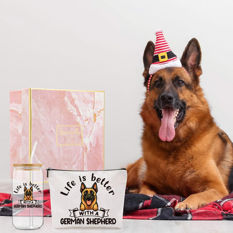 Caja regalo Kacctyen para pastor alemán, perfecta para sorpresa navideña.