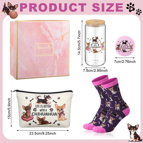 Neceser de maquillaje de lona con chihuahua, resistente para viajes