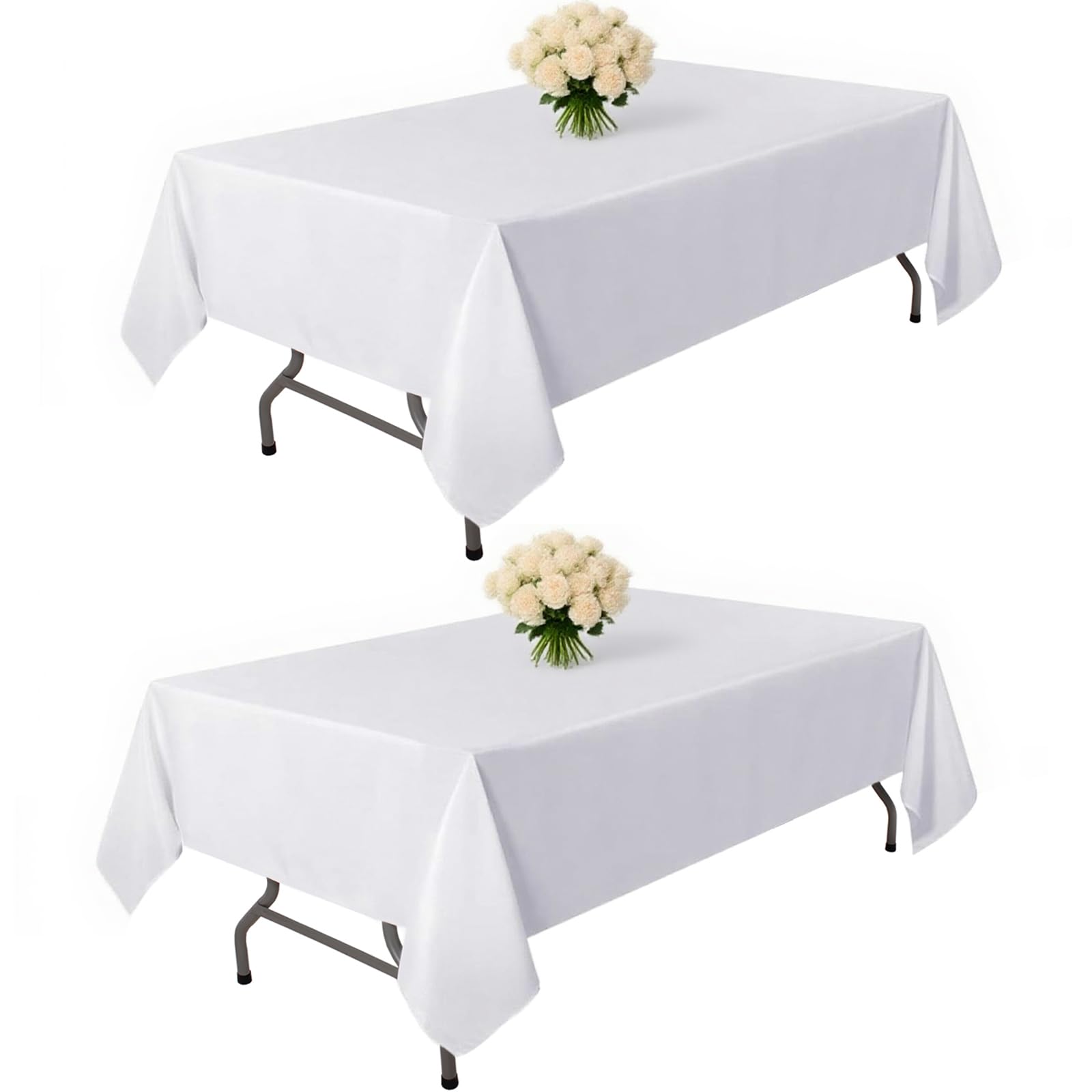 Mantel Kachanaa rectangular blanco 60x84 pulgadas, vista frontal para comedor elegante