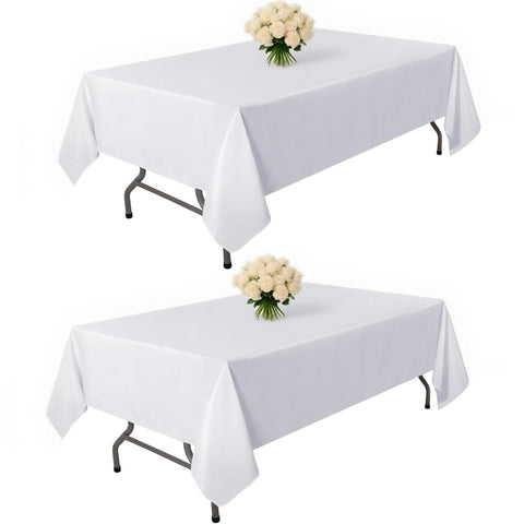 Mantel Kachanaa rectangular blanco 60x84 pulgadas, vista frontal para comedor elegante