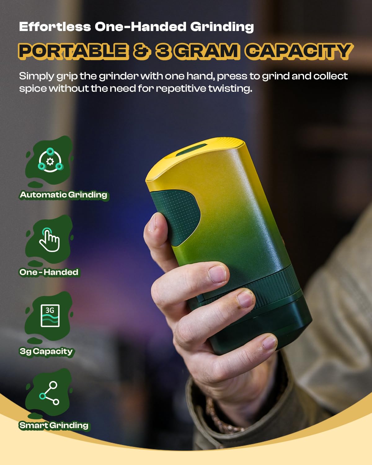 KactusKutter K2 Pro moliendo especias con una sola mano, útil en cocinas ocupadas