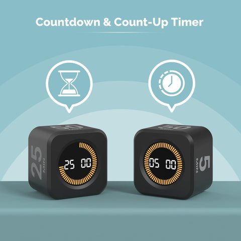 KADAMS Pomodoro Cubo: controles-lado para ajustar temporizador y personalizar rutinas.