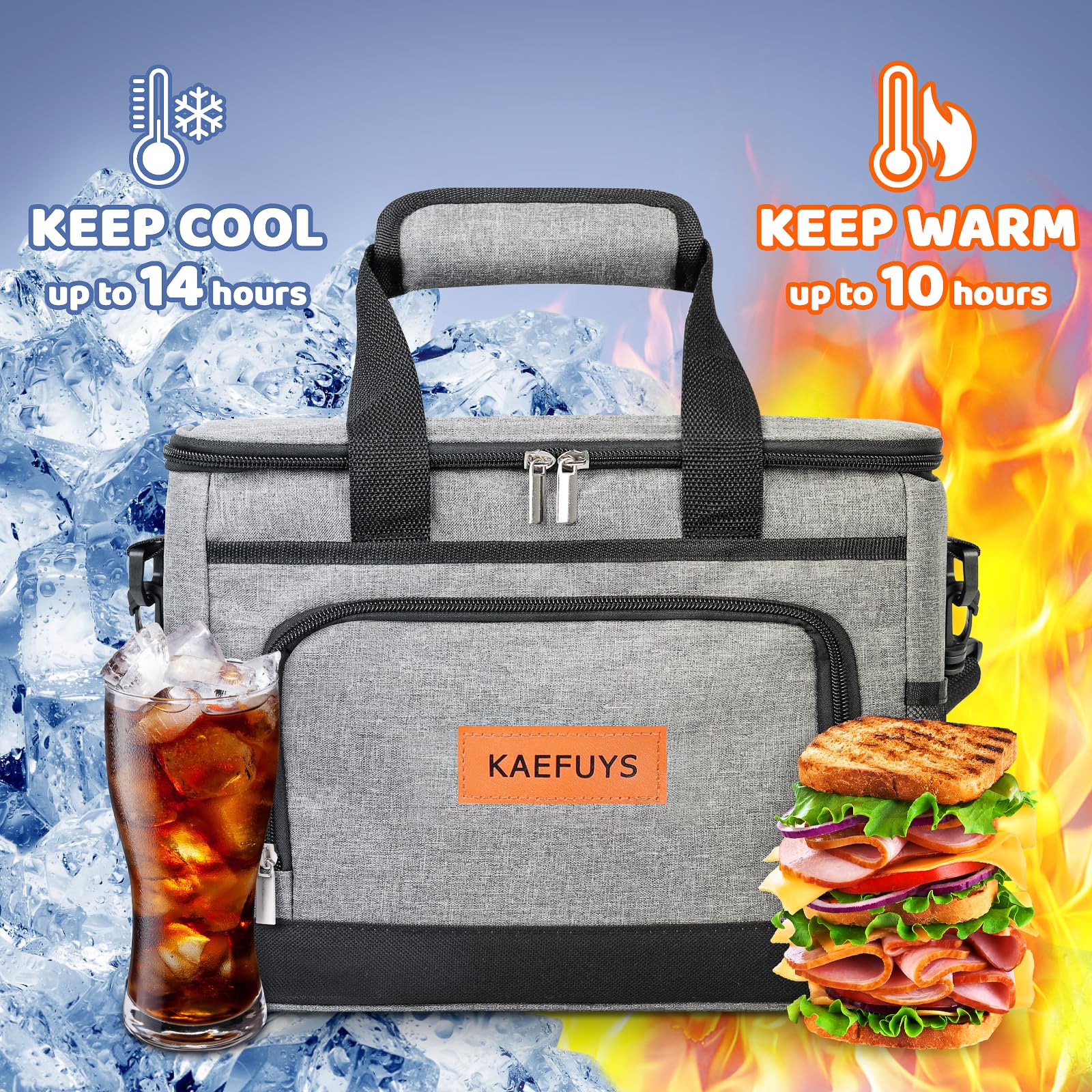 KAEFUYS bolsa termica 15L, bolsillos delanteros para utensilios.