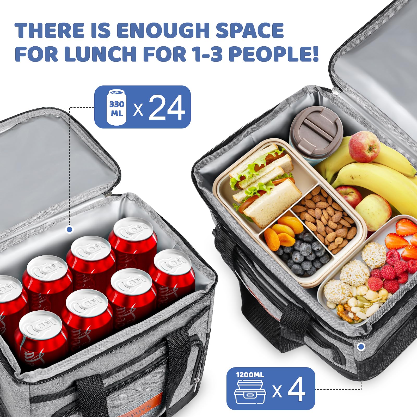 KAEFUYS bolsa termica 15L, bolsillos laterales para snacks.